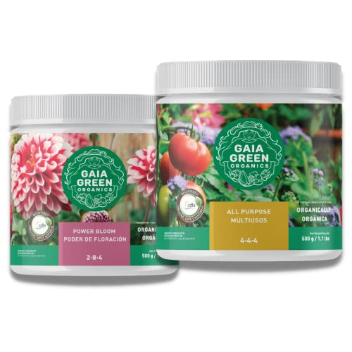 Gaia Green Power Bloom and All Purpose Organic Plant Nutrients Fertilizer and Growbuds Feeding Chart, 500G Bundle Set