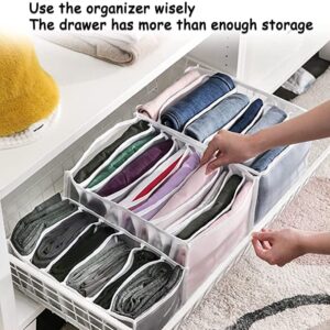 MSJJ 2PCS Wardrobe Clothes Organizer, 7 Grid Jeans + T-Shirt Compartment Storage Box, Foldable Portable Cupboard Drawers Organiser for T-Shirt, Jeans (White)