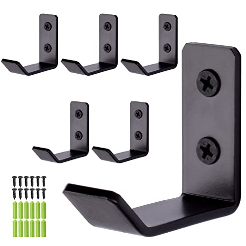 Matte Black Wall Hooks Heavy Duty,Stainless Steel Coat Hooks Wall Mounted,L Shape Towel Hangers with Metal Screws,Single Decorative Hooks 6 pcs