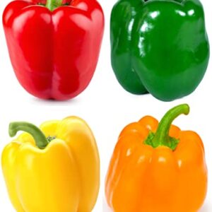 Sweet Bell Pepper Seeds Collection, 200 Seeds, 4 Heirloom Non-GMO Varieties. Giant Green, Yellow Sunbright, Orange Horizon, Big Red.