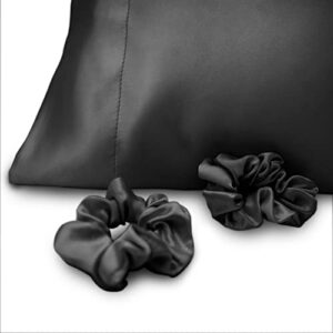 Alexandra's Secret Satin Bed Pillowcase with Scrunchies for Hair and Skin Pack of 2 Gift Set Luxury Soft and Cooling Sleep Silky Pillow Cases with Envelop Closure (Standard & Queen, Black)