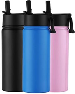 insulated water bottle with straw lid, double wall vacuum, stainless steel thermos for boys and girls leak proof water bottle 17oz