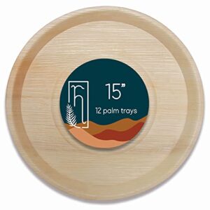 root house goods - palm leaf trays 15" large round (12 pk) | disposable serving trays | eco-friendly | compostable platters for weddings, catering events, charcuterie, grazing, cheese boards