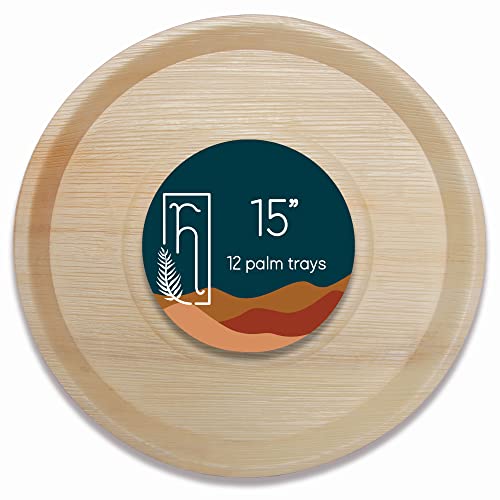 Root House Goods - Palm Leaf Trays 15" Large Round (12 pk) | Disposable Serving Trays | Eco-Friendly | Compostable Platters for Weddings, Catering Events, Charcuterie, Grazing, Cheese Boards