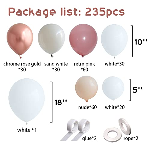 235 pcs Rainbow Balloon Arch Garland Kit Happy Birthday Boho Balloons Dusty Pink White Rose Gold Nude Balloons Baby Shower Wedding Anniversary Bridal Shower Party Decorations Backdrop