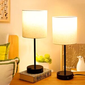 yameiwan touch table lamp for bedside lamp, 3 way dimmable lamp with round white lampshade, suitable for living room dormitory, home office, bedside lamps set of 2 (led bulb included)-black