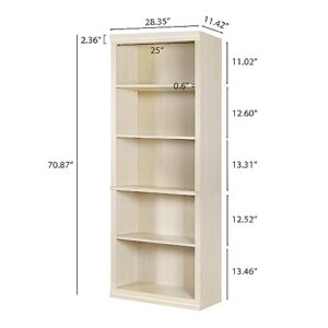 LTMEUTY Wooden Bookcase - Freestanding 5 Shelves Bookshelf, Tall Storage Book Shelf for Living Room, Office, Library, White Wood Grain