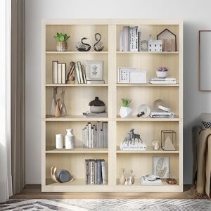 LTMEUTY Wooden Bookcase - Freestanding 5 Shelves Bookshelf, Tall Storage Book Shelf for Living Room, Office, Library, White Wood Grain