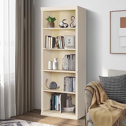 LTMEUTY Wooden Bookcase - Freestanding 5 Shelves Bookshelf, Tall Storage Book Shelf for Living Room, Office, Library, White Wood Grain