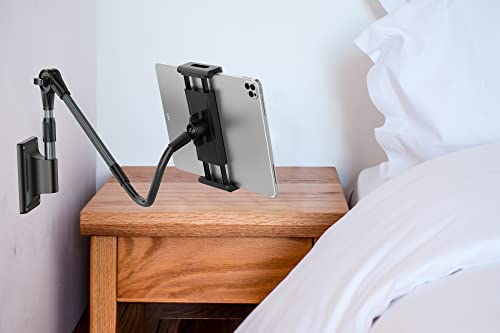 BEATYLIFE Wall Mount Tablet Phone Holder for Bed Kitchen Hair Salon Studio, Gooseneck Flexible Arm Clip Wall Tablet Cell Phone Stand, Compatible with iPhone, iPad, Fire HD 8, Galaxy Tabs 4.7"-11"