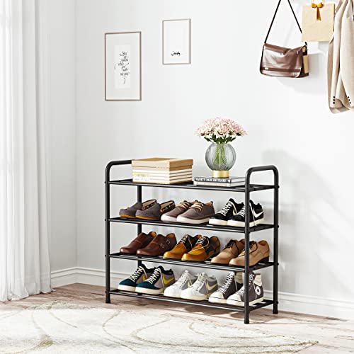 FANHAO 4-Tier Shoe Rack, 100% Stainless Steel Shoe Shelf Storage Organizer 12 Pairs for Bedroom, Closet, Entryway, Dorm Room, Matte Black