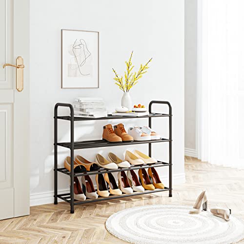 FANHAO 4-Tier Shoe Rack, 100% Stainless Steel Shoe Shelf Storage Organizer 12 Pairs for Bedroom, Closet, Entryway, Dorm Room, Matte Black