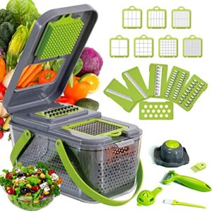 【upgraded】 vegetable chopper, onion chopper, mandolin slicer,pro 20 in 1professional food choppermultifunctional vegetable chopper and slicer, dicing machine, adjustablevegetable cutter with container