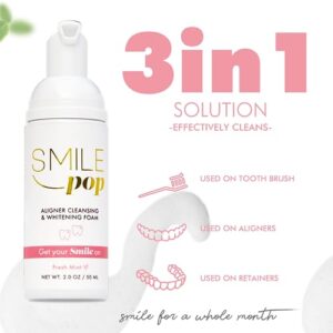 Smile Pop Mint Aligner Cleaner & Whitener Foam for Invisalign Cleaner, Dentures and Essix Trays. Retainer Cleaner Contains Hydrogen Peroxide, Fights against Bad Breath, Brightens teeth and Kills Germs