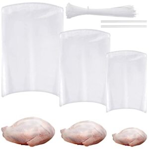 60 pack 3 size poultry shrink bags chicken 3 size clear poultry heat shrink wrap with 100 pcs white ties and 2 pcs clear silicone straw for rabbits turkey meat food storage