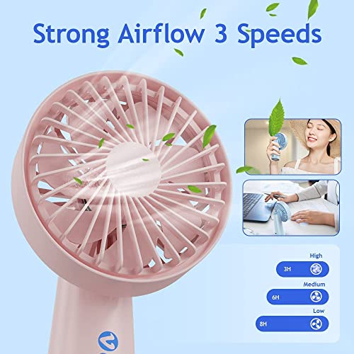 VersionTECH. Portable Fan Mini Handheld Fan Personal Desk Table Fan USB Rechargeable Battery Operated Small Fans with 3 Speed for Women Girls Kids Indoor Outdoor Travel Office Room (Pink)