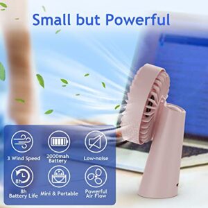 VersionTECH. Portable Fan Mini Handheld Fan Personal Desk Table Fan USB Rechargeable Battery Operated Small Fans with 3 Speed for Women Girls Kids Indoor Outdoor Travel Office Room (Pink)