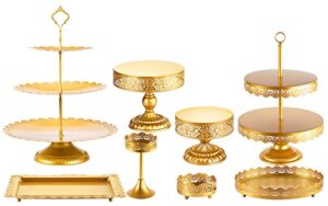 cake stand set-8 pcs gold cake stand -dessert table display set-cake stands for dessert table-table decoration display tower plate for baby shower, wedding, birthday party, chrismas celebration