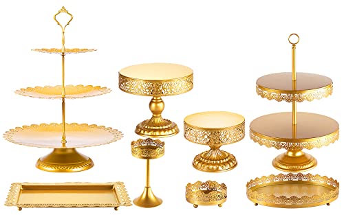 Cake Stand Set-8 Pcs Gold Cake Stand -Dessert Table Display Set-Cake Stands for Dessert Table-Table Decoration Display Tower Plate for Baby Shower, Wedding, Birthday Party, Chrismas Celebration