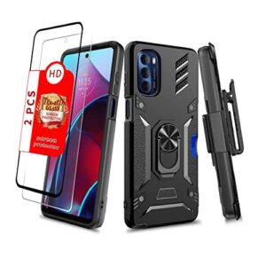 military grade phone case with ring card holder belt clip fits for moto g stylus 2022 6.8" shockproof moto g stylus 2022 case with screen protector moto g stylus 4g 2022 with kickstand (black)