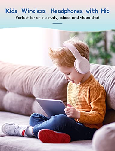 Neesolo Kids Wireless Headphones, Kids Headphones Girls with Microphone, Wireless 5.0 Stereo Sound Kids Headset for School, Comfort-Fit Over Ear Children Headphones for iPad Tablet Home School