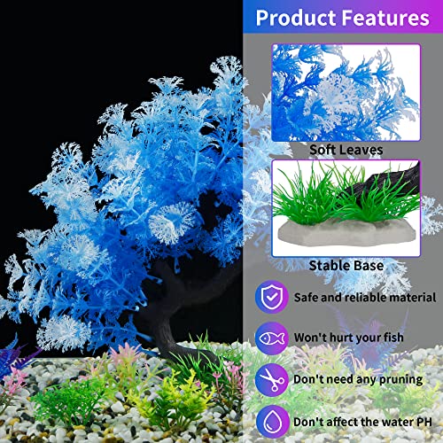 MyLifeUNIT Fish Tank Decorations, 15 Pack Artificial Aquarium Plants Tree Set for Fish Tank Decor (Bule Set)