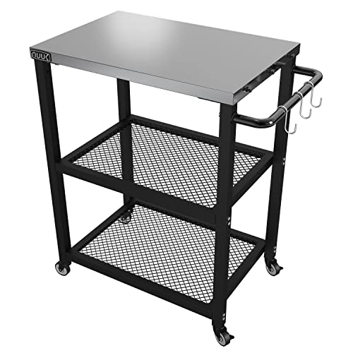 NUUK Three-Shelf Rolling Outdoor Dining Cart Table, 16" x 24" Stainless Steel Commercial Multifunctional Kitchen Food Prep Worktable on Wheels