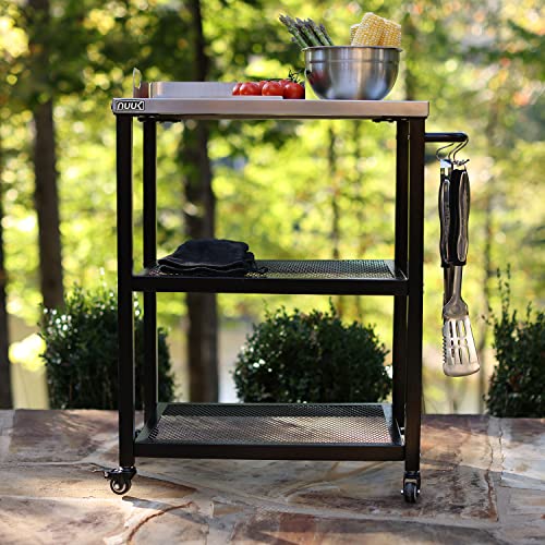 NUUK Three-Shelf Rolling Outdoor Dining Cart Table, 16" x 24" Stainless Steel Commercial Multifunctional Kitchen Food Prep Worktable on Wheels