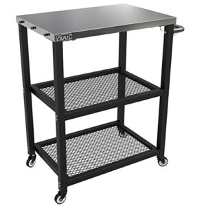 NUUK Three-Shelf Rolling Outdoor Dining Cart Table, 16" x 24" Stainless Steel Commercial Multifunctional Kitchen Food Prep Worktable on Wheels