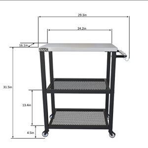 NUUK Three-Shelf Rolling Outdoor Dining Cart Table, 16" x 24" Stainless Steel Commercial Multifunctional Kitchen Food Prep Worktable on Wheels