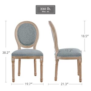 VONLUCE Accent Chairs Set of 2, French Upholstered Dining Chairs for Bedroom Living Room Kitchen, Vintage Vanity Chairs with Oval Birch Backrests Rubberwood Legs, Louis XVI Farmhouse Home Decor, Gray