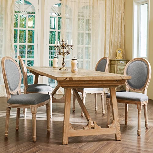 VONLUCE Accent Chairs Set of 2, French Upholstered Dining Chairs for Bedroom Living Room Kitchen, Vintage Vanity Chairs with Oval Birch Backrests Rubberwood Legs, Louis XVI Farmhouse Home Decor, Gray