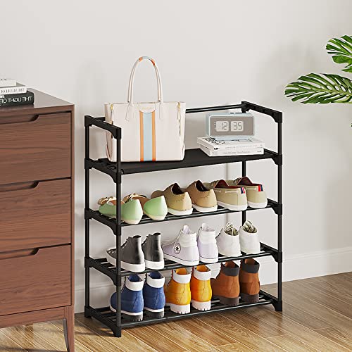 Calmootey 4-Tie Shoe Rack,Shoe Shelf Storage Organizer,Entryway,Bedroom,Black