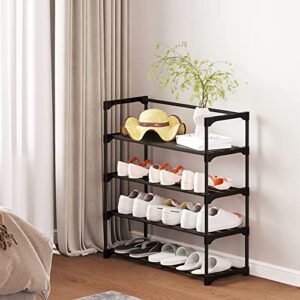 Calmootey 4-Tie Shoe Rack,Shoe Shelf Storage Organizer,Entryway,Bedroom,Black