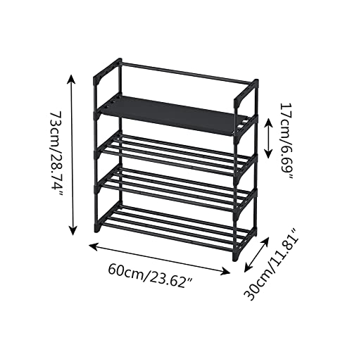 Calmootey 4-Tie Shoe Rack,Shoe Shelf Storage Organizer,Entryway,Bedroom,Black