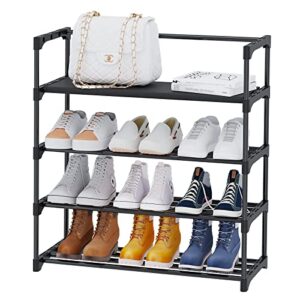 Calmootey 4-Tie Shoe Rack,Shoe Shelf Storage Organizer,Entryway,Bedroom,Black