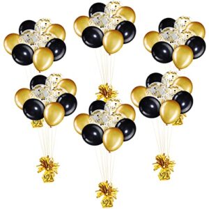 56 pcs balloon and balloon weights, 50 pieces balloons decorative birthday confetti balloons 6 pieces balloon weights pack holder balloons party wedding birthday decors(black, gold series)