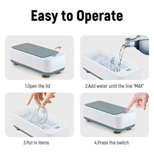 Ultrasonic Glasses Cleaner, Small Ultrasonic Cleaner, Household Ultrasonic Jewelry Cleaner- Portable Professional Ultrasonic Cleaner for Cleaning Jewelry Eyeglass Watch Ring Necklace & Make-up Brush