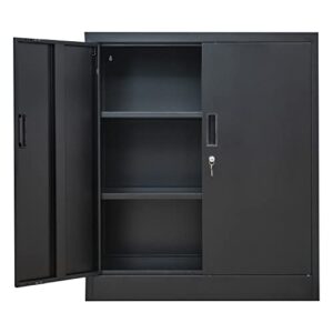 cjf metal storage cabinets with shelves and doors, steel locking cabinet for home office, garage, utility room and basement, 36.2" h x 31.5" w x 15.7" d (black)