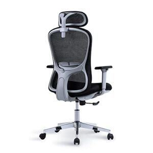 karxas ergonomic office chair high back desk chair with adjustable lumbar support, headrest & 3d metal armrest - 130° rocking mesh computer chair（black&grey）