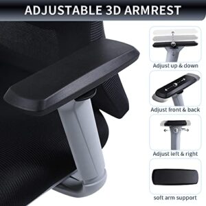 KARXAS Ergonomic Office Chair High Back Desk Chair with Adjustable Lumbar Support, Headrest & 3D Metal Armrest - 130° Rocking Mesh Computer Chair（Black&Grey）