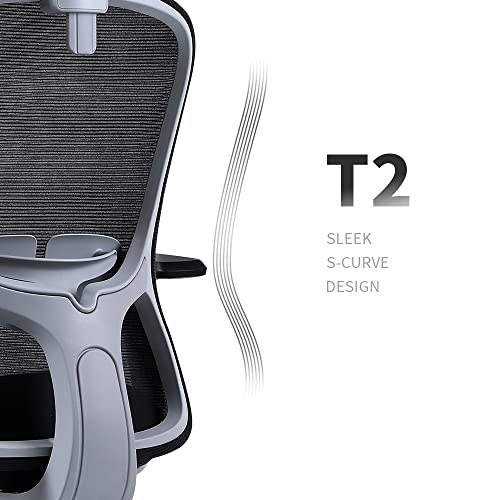 KARXAS Ergonomic Office Chair High Back Desk Chair with Adjustable Lumbar Support, Headrest & 3D Metal Armrest - 130° Rocking Mesh Computer Chair（Black&Grey）