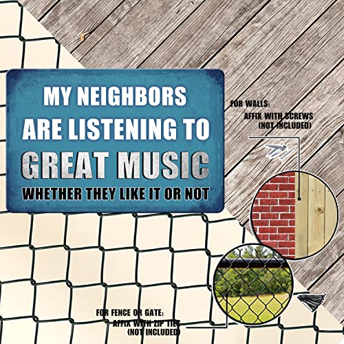 Funny Man Cave Decor Sarcastic Garage Tin Sign Backyard Bar Metal Wall Signs My Neighbors Are Listening To Great Music, Navy