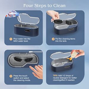 Aparatoo 450ml Jewelry Cleaner, Ultrasonic Cleaning Machine with 4 Time Modes, 45kHz Portable Professional Household Cleaner for All Eyeglasses Watches Shaver, Dark Blue