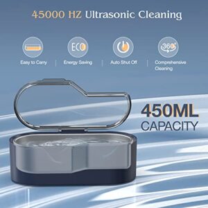 Aparatoo 450ml Jewelry Cleaner, Ultrasonic Cleaning Machine with 4 Time Modes, 45kHz Portable Professional Household Cleaner for All Eyeglasses Watches Shaver, Dark Blue