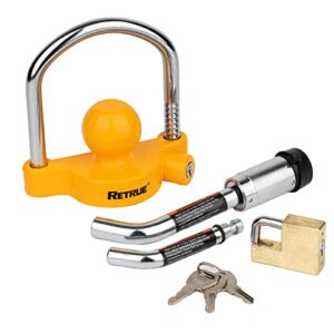 retrue keyed alike trailer lock set tow & store lock kit, come with universal coupler lock (yellow) & dual bent pin lock (silver) & brass coupler lock (gold)