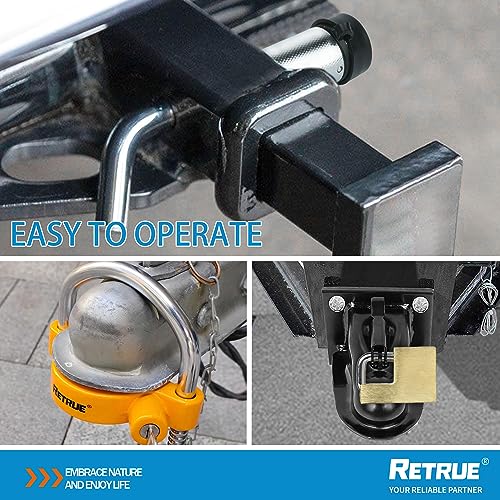 RETRUE Keyed Alike Trailer Lock Set Tow & Store Lock Kit, Come with Universal Coupler Lock (Yellow) & Dual Bent Pin Lock (Silver) & Brass Coupler Lock (Gold)