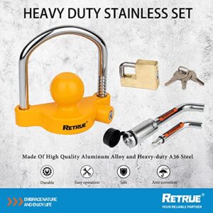 RETRUE Keyed Alike Trailer Lock Set Tow & Store Lock Kit, Come with Universal Coupler Lock (Yellow) & Dual Bent Pin Lock (Silver) & Brass Coupler Lock (Gold)