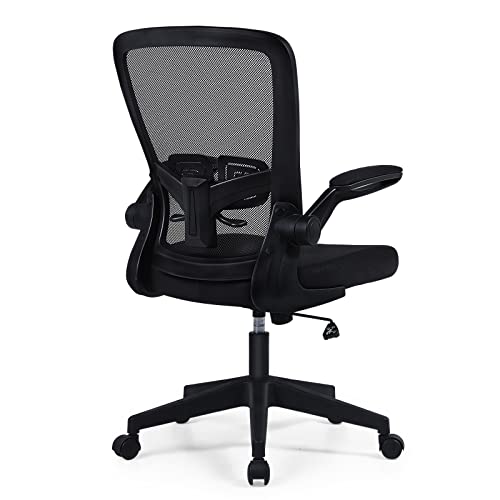 KARXAS Ergonomic Office Chair Breathable Mesh Desk Chair, Lumbar Support Computer Chair with Wheels and Flip-up Arms, Swivel Task Chair, Adjustable Height Home Gaming Chair (Black)