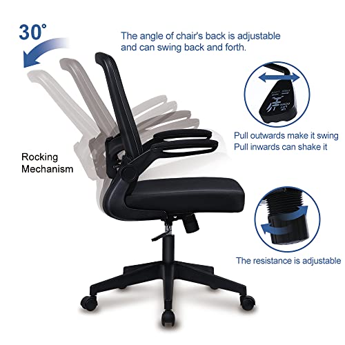 KARXAS Ergonomic Office Chair Breathable Mesh Desk Chair, Lumbar Support Computer Chair with Wheels and Flip-up Arms, Swivel Task Chair, Adjustable Height Home Gaming Chair (Black)